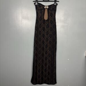 TIGER MIST Women’s Strapless Body Con Black Lace Floral Dress Small Date Party